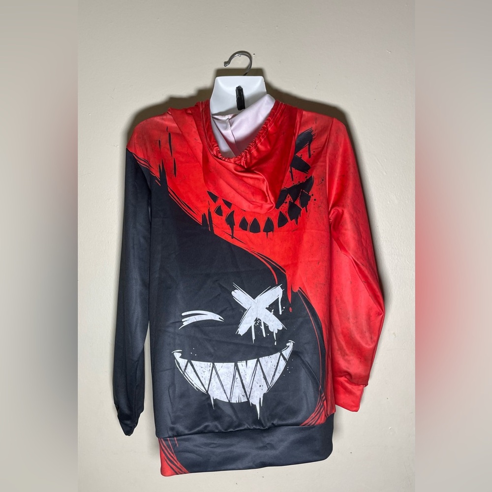 Sz M Youth boys  Red and Black Graphic Hoodie Longsleeve pullover drawstring